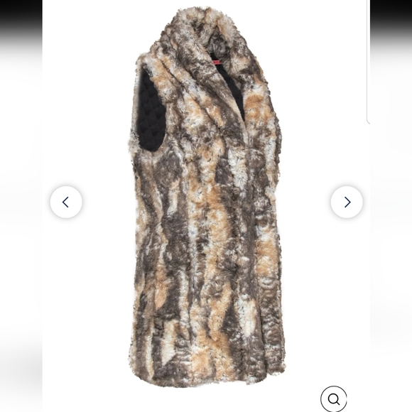 Alice + Olivia Tan White & Grey Marbled Faux Fur Open Vest Size Small - Picture 13 of 14